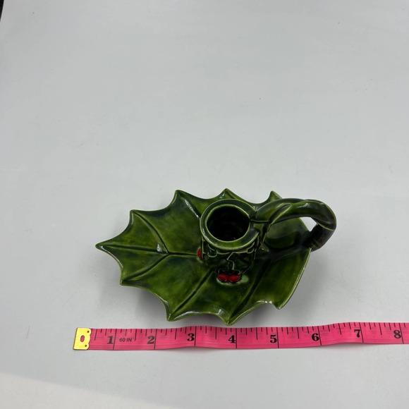 Handmade Glazed Ceramic Vintage Holly Berry Candelabrum Christmas Red Green '76 - Picture 7 of 9